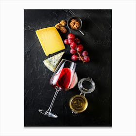 Red wine and cheese — Food kitchen poster/blackboard, photo art Canvas Print