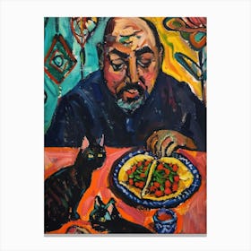 Portrait Of A Man With Cats Eating Tacos  2 Canvas Print