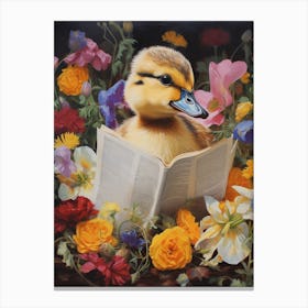 Floral Duckling Reading A Newspaper Canvas Print