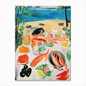 Mediterranean Seafood Lunch Summer Illustration 0 Canvas Print