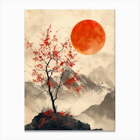 Red Tree In The Mountains Canvas Print