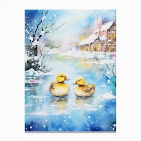 Winter Scene Ducklings 2 Canvas Print
