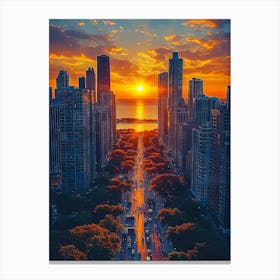 Sunset In Chicago Canvas Print