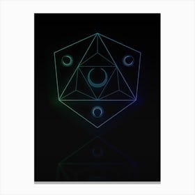 Neon Blue and Green Abstract Geometric Glyph on Black n.0334 Canvas Print