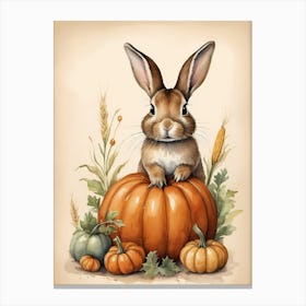 Painting Of A Cute Bunny With A Pumpkins (60) Canvas Print