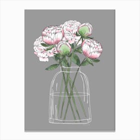 Peony Flowers, Peonies In Vase Canvas Print