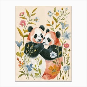 Folksy Floral Animal Drawing Panda Canvas Print