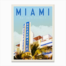 Miami Breakwater Hotel Travel Poster Canvas Print