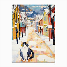 Cat In The Streets Of Aspen   Usa With Snow 1 Canvas Print