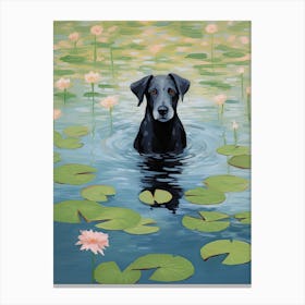 Monet Waterlilies With Black Dog Canvas Print