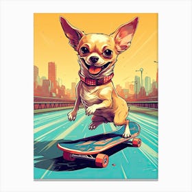 Chihuahua Dog Skateboarding Illustration 4 Canvas Print