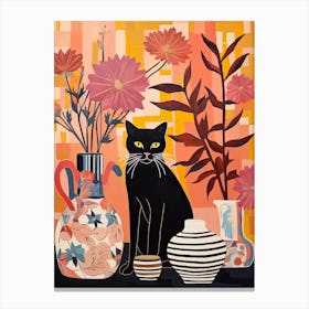 Lotus Flower Vase And A Cat, A Painting In The Style Of Matisse 0 Canvas Print