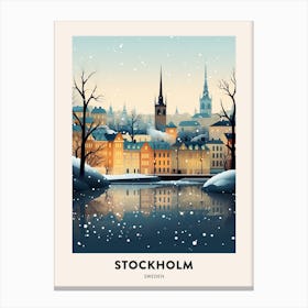 Winter Night  Travel Poster Stockholm Sweden 4 Canvas Print