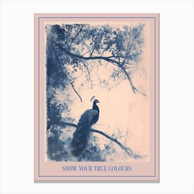 Cyanotype Inspired Peacock In The Tree 3 Poster Canvas Print