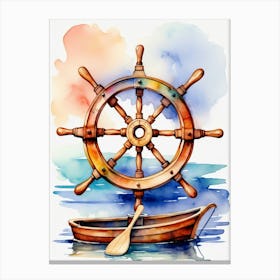 Ship wheel, watercolor painting 2 Canvas Print