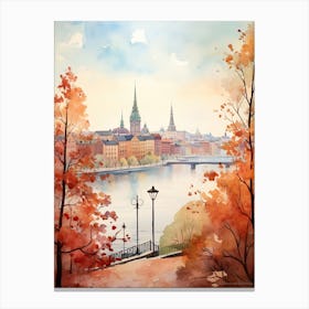 Stockholm Sweden In Autumn Fall, Watercolour 1 Canvas Print