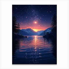 Night Sky Over Lake 7 Canvas Print