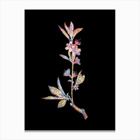 Stained Glass Pink Flower Branch Mosaic Botanical Illustration on Black n.0327 Canvas Print