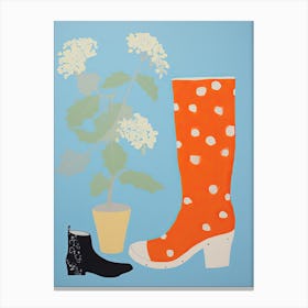 A Painting Of Cowboy Boots With Flowers, Pop Art Style 4 Canvas Print