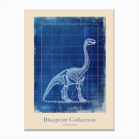 Apatosaurus Dinosaur Blue Print Sketch 4 Poster Canvas Print