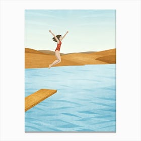 Woman Jumping Into Water Canvas Print