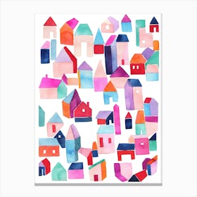Town Scandi Houses Red Canvas Print