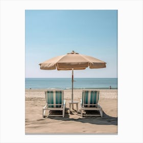 Set Of Beach Lounge Chairs Beach Summer Photography Canvas Print