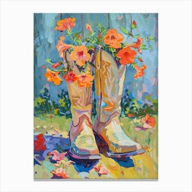 Cowboy Boots And Wildflowers Wild Petunias Canvas Print