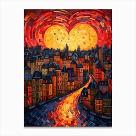 Geometric Lines Heart Sunset Over A European Town Canvas Print