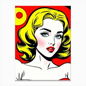 Electric Allure: A Woman’s Close-Up in Pop Art Form Pop Art Canvas Print