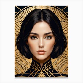 Geometric Woman Portrait Luxury Gold (21) Canvas Print