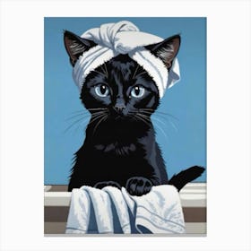 Black Cat With Towel Canvas Print