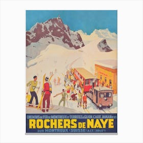 Rochers De Naye Switzerland Vintage Ski Poster Canvas Print
