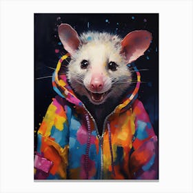  A Possum Wearing Stereotypical French Clothing Vibrant Paint Splash 1 Canvas Print