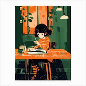 Girl Sitting At The Table Canvas Print