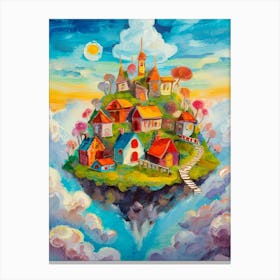 A Whimsical Village Floating In The Clouds Canvas Print