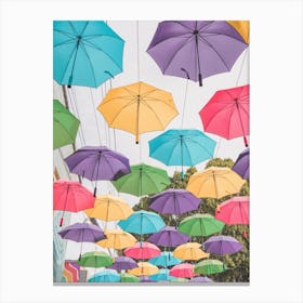 Colorful Umbrellas On Orange Street Alley In Redlands California Canvas Print
