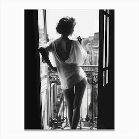 Woman In A Balcony Black and White Canvas Print