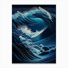 Rushing Water In Deep Blue Sea Water Waterscape Retro Illustration 1 Canvas Print