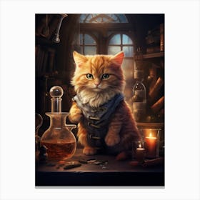 Cat As A Medieval Alchemist With Potions 3 Canvas Print