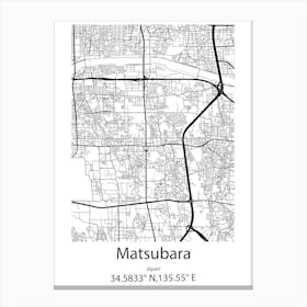 Matsubara,Japan Minimalist Map Canvas Print