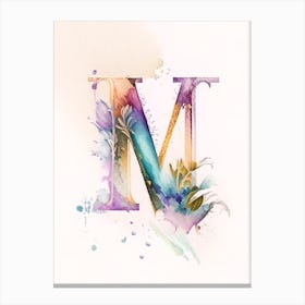 M, Letter, Alphabet Storybook Watercolour 3 Canvas Print
