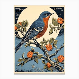 Vintage Bird Linocut Eastern Bluebird 4 Canvas Print