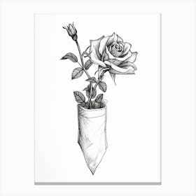 English Rose In A Pocket Line Drawing 4 Canvas Print