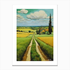 Green plains, distant hills, country houses,renewal and hope,life,spring acrylic colors.2 Canvas Print