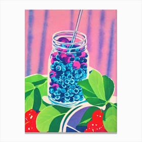 Blueberry Risograph Retro Poster Fruit Canvas Print