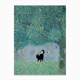 Farmhouse In Buchberg With A Black Cat   Gustav Klimt Inspired Canvas Print