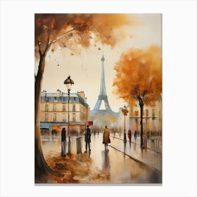 Paris city countryside, cafes, people, trees, old autumn oil paints. Faded colours.3 Canvas Print