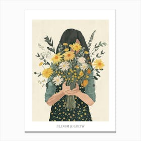 Bloom And Grow Spring Girl With Yellow Flowers 6 Canvas Print