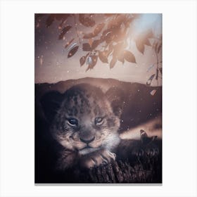 Cute Baby Lion On A Tree Stump 1 Canvas Print